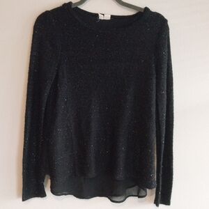 Anthropologie Moth Black Mini Sequin Asymmetrical Underlined Sweater